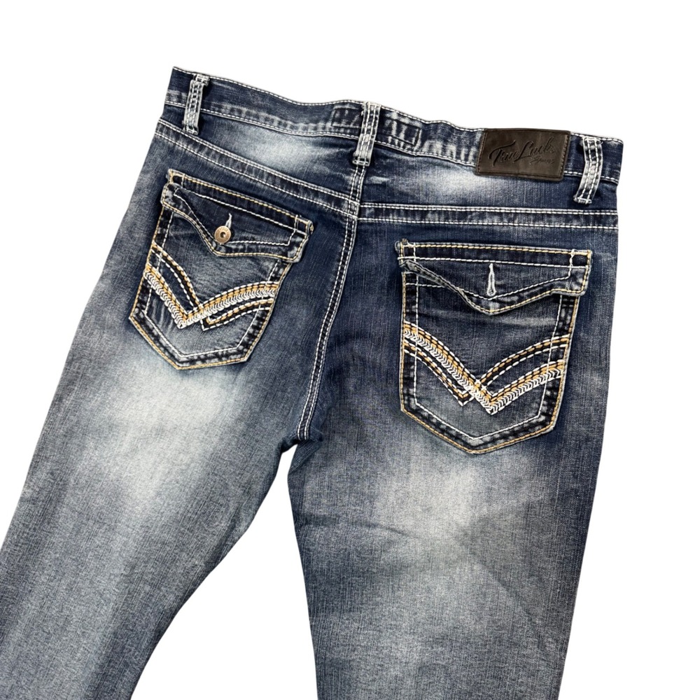 True Luck Men Straight Leg‎ Jeans Bootcut 36x29 Contrast Stitch Western Rodeo